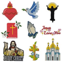 Notions Iron on Patches Praying Hands Patch Jesus Loves You Embroidered Applique Embellishments for Clothing Jacket Backpacks