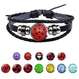 Uchiha Clan Rinnegan Sharingan Eye Bracelet Anime Naruto Braided Leather Bracelet Naruto Sasuke Itachi Kakashi Cosplay Jewelry225F