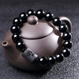 New Crystal Black Obsidian Bead Dragon Phoenix Strand Bracelet For Men Women Couples Lovers Buddha Lucky Amulet Jewelry296F