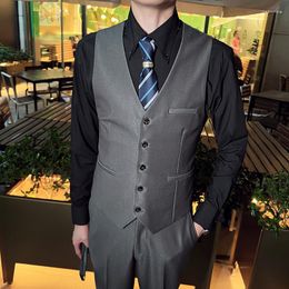 Men's Vests 8 Colours Fashion Men Suit Grey Black High-end Solid Colour V Neck Sleeveless Buttons Blazer Formal Business Jacket