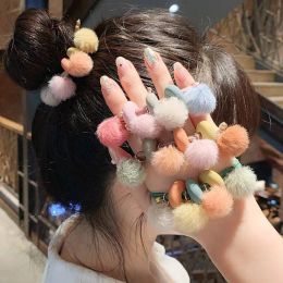 Colourful Plush Ball Hair Tie Rope Elastic Rubber Bands Furry Pompom Hairball Scrunchie Hair band Ponytail Holders Hair Accessory