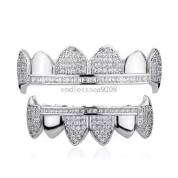 Yellow White Gold Plated Grillz Dental Grills CZ Diamond Braces Teeth Hip Hop Personality Women Men Jewellery