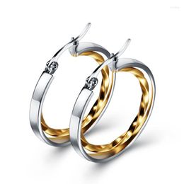 Hoop Earrings 1 Pair Double Layer Titanium Steel 28mm Round For Women Charm Jewelry