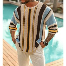 Men's Sweaters Fashion Elegant Vintage Loose Long Sleeve Striped Sweater Autumn Jumper Men Summer Casual Knitted