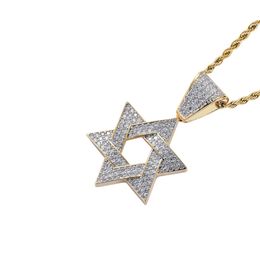 New hexagram micro zircon men's necklace David star hip hop pendant accessories