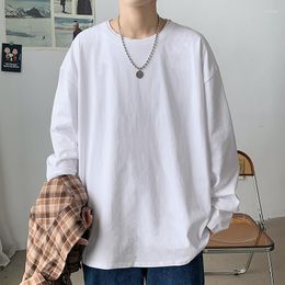 Men's T Shirts Cotton Fashion T-shirt Full Sleeve Mens Spring Tshirts White Male Oversized Tee Casual Shirt For Man