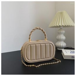 Evening Bags French One Shoulder Messenger Bag PU Round Handbag Western Female 2023 Summer Braided Portable Box Chain