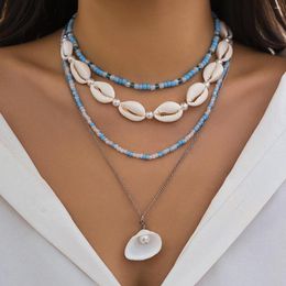 Pendant Necklaces IngeSight.Z 4pcs/set Bohemian Colourful Rice Beaded Shell Necklace Women Charm Imitation-Pearl Choker Jewellery