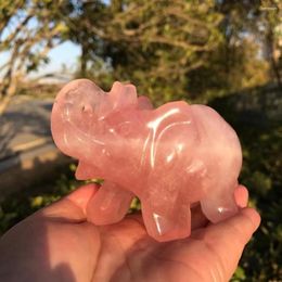 Decorative Figurines 100mm Natural Pink Crystal And Marine Jasper Flame Stone Elephant Artware Decoration Animal Shop Home Decor Craf