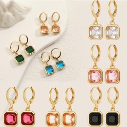 Dangle Earrings Gold Plated Square Zircon Simple Hanging Earring For Women Temperament Jewelry Anniversary Gifts Drop