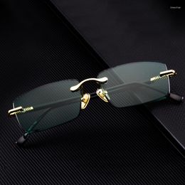 Sunglasses Green Rimless Glass Man Natural Crystal Stone Sun Glasses Woman Mineral Lens Metal Frame Anti Scratch Top Quality