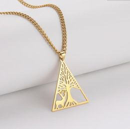 Pendant Necklaces 1PC Stainless Steel Deer Animal Tree Fashion Triangle Chain Choker Necklace For Women Jewelry F1375