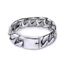 Pure Titanium Jewellery Men Fashion Curb Link Chain Bracelets High Polished Super-wide Cuff Wristbands Bangle Pulseras Brace lace 22212W