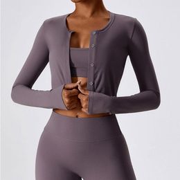 Active Shirts Brushed Tight Button Long Sleeve Yoga Suit Women's Outdoor Running Nude Fitness Sports T-shirt Coat Top
