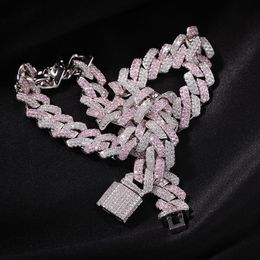 Luxury Designer Necklace Mens Statement Diamond Cuban Link Chain 13MM Pink Iced Out Hip Hop Bling Chains Jewelry Rapper Fashion Ac327i