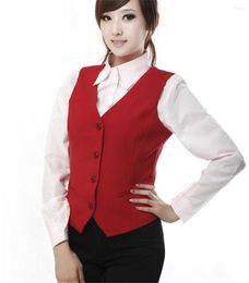 Women's Vests S-4XL Red Black Vest Work Wear Slim Short Veste Femme 2023 Spring Waistcoat Office Lady Sleeveless Jacket