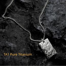 Chains TA1 Pure Titanium Pendant Hand-Carved Rock Pattern Plaque For Men Women Anti-Allergy Skin Friendly Necklace