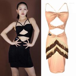 Stage Wear Sexy Cutout Latin Dance Dress Women Sleeveless Fringed Ballroom Competition Dresses Practice SL7909