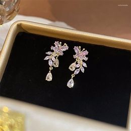 Stud Earrings Korean Style Sweet And Cool Butterfly Flowers Water Droplets High-end Light Luxury Temperament Micro Inlaid Zirconia Earrings.