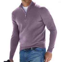 Men's Sweaters Winter Sweatshirt Men Sweater Stylish Zipper Stand Collar Neck Protection Soft Warmth A Solid Colour Casual