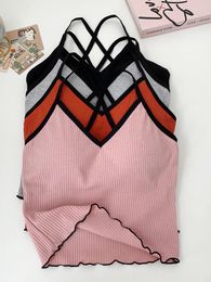 Women's Tanks HELIAR Women Cross Halter Tops Backless Sexy Crop Lingerie Outerwear Padded Knitted Summer