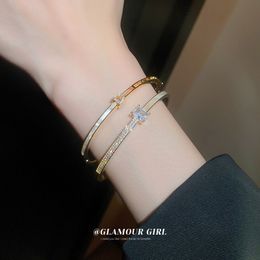 Real gold electroplated zircon square letter bracelet Japanese and Korean light luxury high-end girlfriend bracelet fashion versatile Jewellery women