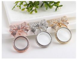 Brooches 3PCS Rhinestone Heart Bowknot Round Glass Living Memory Lockets Fit Floating Charms Pendant Jewelry