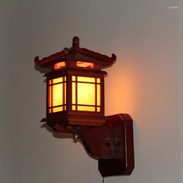 Wall Lamp Antique Chinese Retro Wood Sconce Light E27 Restaurant El Bedroom Vintage Fixture Art Deco