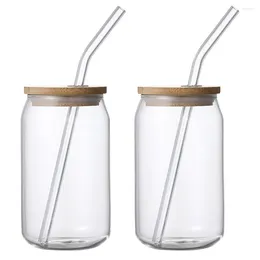 Wine Glasses 2 Pcs Milk Cup Straw Glass Woman Coffee Mugs Lid 12 Oz Iced Heat-resistant