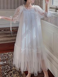 Women's Sleepwear French Vintage Pajama Nightdress For Women Loose Bow Mesh Fairy Morning Robe Sweet Girl Victorian Princess Nightgowns