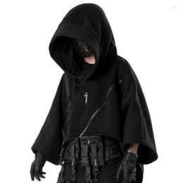 Men's Hoodies 2023 Asymmetric Design Inclined Zipper Techwear Hip Hop Cropped Hoodie Men Women Punk Oversized Sweatshirts Hooded Cloak