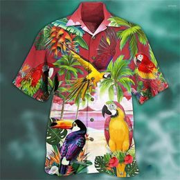 Men's Casual Shirts Fashion 3d Parrot Print High-Quality Men Clothing Cuban Collar Short Sleeved Shirt Oversized Sweatshirt Street Tops