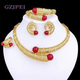 Wedding Jewellery Sets Elegant Women Jewellery Set 18K Gold Plated Imitation Pearls Necklace Earrings Ring Bracelet Set Jewellery Wedding Party Accessories 230928