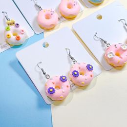 Stud Earrings Candy Color Cartoon Sweet Doughnut Flower Dangle Ear Hook For Women Funny Cute Geometric Jewelry Gift