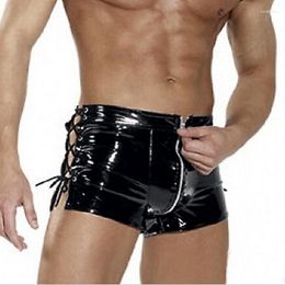 Underpants Sexy PVC Plus Size Zipper Open Crotch Boxers Leather Stage Side Drawstring Pouch Gay Wear Jockstrap Erotic Lingerie