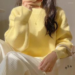 Women's Sweaters Chic Yellow Women 2023 LOOSE Pullovers Casual Solid V Neck Wave Knitted Winter Sweater Korean Style XC074