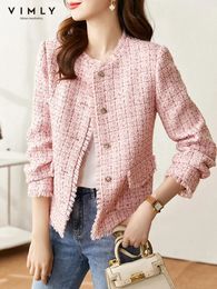 Womens Jackets Vimly Elegant Pink Tweed Jacket for Women Autumn Winter Wool Blend Long Sleeve Straightcut Short Coat Outerwear V7698 230928