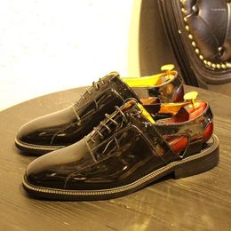 Sandals Spring/Summer Hollow Out Oil Leather Lace Up Oxford Shoes Banquet Dress Square Heel Elevated Large And Small Men