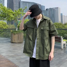 Men's Casual Shirts E-BAIHUI Safari Style For Men Spring And Summer Vintage Short Sleeve Shirt Lapel Korean Version Couple