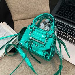 Chaoku Spicy Girl Motorcycle 2023 Early Autumn New Handbag Patent Leather Shiny Face Shoulder Mini Women's Crossbody Bag model 8756