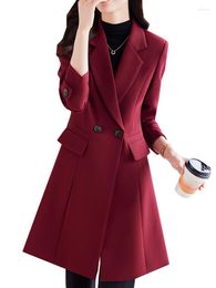 Women's Suits High Quality Women Business Work Wear Long Formal Blazer Ladies Red Coffee Blue Solid Female Jacket Coat For Autumn Winter