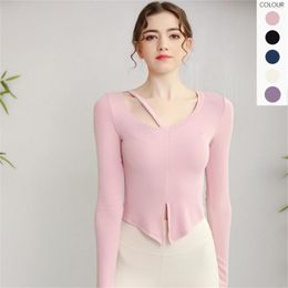 Active Shirts Slim Solid Color Sexy Ladies Yoga Shirt Long Sleeve Exercise Fitness Clothing Tops Design Quick Dry Breathable Sports