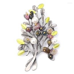 Brooches Vintage Natural Stone Brooch Retro Tree Imitation Pearl Pin For Women