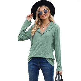Women's Hoodies Solid Colour Hooded Loose Long Sleeve Sweater V-Neck Lace Up Wrinkle Casual Women