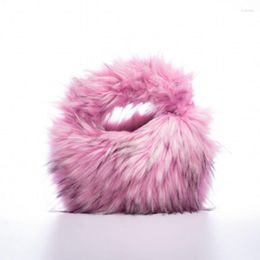 Evening Bags Winter Faux Fur Women's Shoulder Fashion Luxury Plush Female Messenger Bag Solid Color Simple Ladies Furry Handbags Clutch