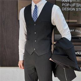 Men's Vests Wedding Dress High-quality Fashion Design Slim Sleeveless Suit Vest Grey Black High-end Business Formal