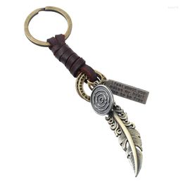 Keychains Punk Feather Vintage Keychain For Bag Car Alloy Bronze Pendant Keyring Braided Leather Key Chain Retro Fashion Women Men Jewellery