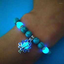 Natural Stone Bracelet Yoga Healing Luminous Glow In The Dark Bracelet Lotus Charm Beads for Men Women Prayer Buddhism12237