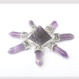 Pendant Necklaces Natural Rose Pink Quartz Clear Crystal Amethysts 7 Chakra Hexagon Prism Magic Wand Energy Tower Reiki Pendulum H2375