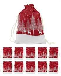 Decorazioni natalizie Alce della foresta Sacchetti di caramelle rossi Borsa regalo di Babbo Natale Festa a casa Navidad Forniture per imballaggio in lino di Natale
